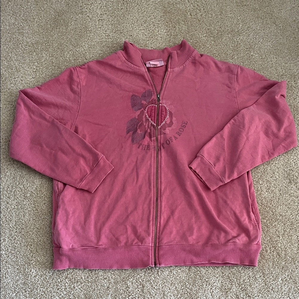 Graff Wear Pink Zip-Up Jacket with Rose Design Size L